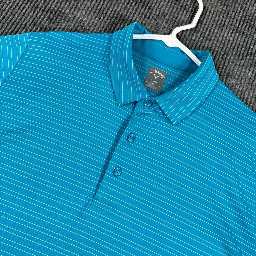 Callaway Polo Shirt Mens XL Extra Large Blue Striped Short Sleeve Golf Outdoor